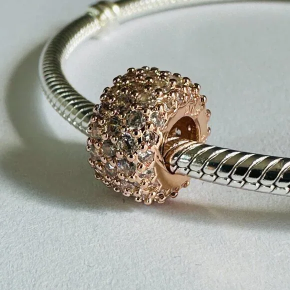 NEW Authentic Pandora Rose Charm Sparkling Pave Triple-ROW 782820C01 - Picture 2 of 10